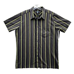 Kuhl Shirt Medium Gray‎ Green Striped Short Sleeve Recycled Organic Fabric Men's